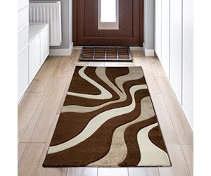 Teppich-Traum Alfombra por Dormitorio | Resistente y fácil de cuidar | Ondas en marrón y Blanco, 60 x 110 cm