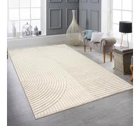 Teppich-Traum Alfombra salón Dormitorio Alfombra habitación de Invitados Apta para calefacción por Suelo Radiante Alfombra de líneas y Arcos de fácil Mantenimiento en Beige, 140 x 200 cm