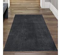 Teppich-Traum Alfombra Shaggy Alfombra de Dormitorio Flokati en Anthracite, 60x110 cm