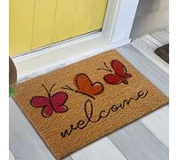 Teppich-Traum Felpudo de Coco Antideslizante • Resistente • bienvenidos Mariposas Coloridas, 60 x 90 cm