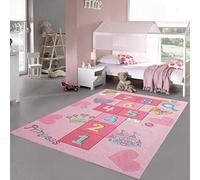 Teppich-Traum Juego de Saltar para Princesas Alfombra de Juego Infantil con Corazones en Rosa, 200x290 cm