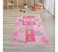Teppich-Traum Juego de Saltar para Princesas Alfombra de Juego Infantil con Corazones en Rosa, 80 x 150 cm