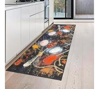 Teppich-Traum Traves de Cocina Lavable en Negro con Especias en Amarillo y Rojo y Cucharas, 80 x 300 cm