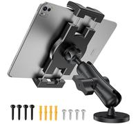 TeQable - Soporte para Tablet Industrial para Camiones y vehículos, Base de Taladro Resistente, Soporte para iPad de Coche, Brazo Ajustable de Aluminio, Compatible con Dispositivos de 4.7 a 12.9",