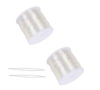 Teqooza Cuerda elástica de cristal de 1,5 mm, 2 rollos de cordón elástico blanco transparente y 2 agujas de enhebrar raíces para pulseras, abalorios, fabricación de joyas (45 m/rollo), transparente