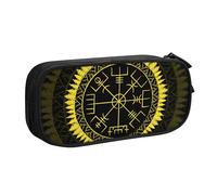 TEQUAN - Estuche de gran capacidad, diseño gótico místico vikingo con 2 compartimentos, color amarillo