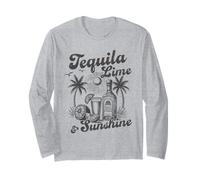 Tequila Lime & Sunshine Retro Beach Bar Beber Party Vibes Manga Larga