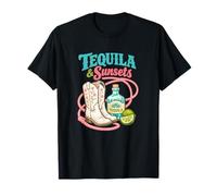 Tequila y atardeceres Western Country Cowgirl Boots Beber Camiseta