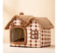 Ter Casa de Perro Interior,Nobleza Caseta para Perros,Casa Gatos Interior, Cama para Perro con Colchón Extraíble, Plegable Casa para Gato. (L(Within 15KG),Upgraded Brown)