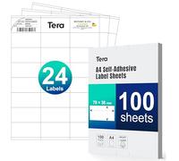 Tera adhesivas etiquetas dirección térmicas A4 70 × 36 mm: 2400 etiquetas (100 hojas A4, 24 por hoja) blanco mate imprimible para envío direcciones almacén identificación BA0007*2400