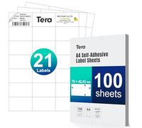 Tera adhesivas etiquetas dirección térmicas A4 70 × 42,43 mm: 2100 etiquetas (100 hojas A4, 21 por hoja) blanco mate imprimible para envío direcciones almacén identificación BA0007*2100