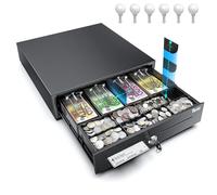 Tera Caja para dinero con llave, compartimento para monedas: 4 compartimentos para billetes, 8 compartimentos para monedas, 41 x 41,6 x 11,3 cm, con inserto RJ12, llave para caja registradora