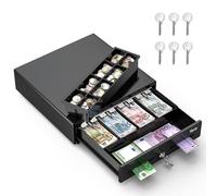 Tera Cajón de Dinero Eléctrico para POS con 4 Compartimentos para Billetes 8 Compartimentos para Monedas 6 Llaves Apertura Automática Cerradura con Llave Ranura para Medios para Pequeñas Empresas 330G