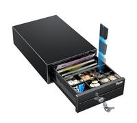 Tera Cajón Portamonedas Ajustable : 20,8 × 30 × 9,8 cm con 4 Compartimentos Billetes 6-8 Compartimentos Monedas Ranura de Depósito 2 Llaves Conexión RJ12 para Sistema POS Tiendas Supermercados 208