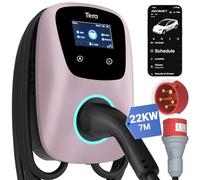 Tera Cargador EV Smart APP: 32 A tipo 2, 22 kW o 11 kW, estación de carga doméstica, 400 V, CE y TÜV, 7 m, cable de carga con soporte de carga, control de aplicación, enchufe de 3 fases CEE polvo mate
