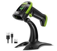 Tera Escáner de códigos de Barras inalámbrico 2D con Soporte: versión Pro con Pantalla de configuración Digital y Teclado Funciona con Bluetooth 2,4 G Wireless Cable USB de Mano Extra rápido HW0009-Z