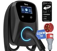 Tera EV Cargador con Smart App 32A Tipo 2 22kW 400V CE y TüV wallbox Cable de Carga de 7 Metros con Soporte para el Cargador Control de la aplicación Enchufe de 3 Fases CEE Coche electrico W01