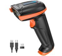 Tera Lector de Código de Barras Portátil Inalámbrico 1D Láser Inalámbrico y con Cable USB Indicador de Nivel de Batería Extra Grande de 2000mAh, Modelo 5100, Naranja/Negro