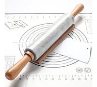 Tera Rodillo Cocina Mármol 47cm Juego de Rodillo Cocina Antiadherente con Soporte en Madera Alfombrilla Pasteleria e Raspador de Masa