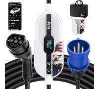 Tera Smart EV-Cargador portátil 7,6 kW Tipo 2 Solo para Uso en Interiores CE&TüV 16-32A&App WLAN Bluetooth portátil o montado en la Pared Cable 7 Metros Enchufe monofásico CEE Blanco-Águila