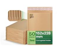 Tera Sobres Acolchados de Cartón Ondulado Kraft A5 : 152 × 228 mm Pack de 50 80gsm Gruesos Autoadhesivos Reciclables Material de Embalaje para Tarjetas Joyas Fotos Envíos