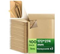 Tera Sobres Envío Acolchados Nido Abeja Papel Kraft 17,2 × 27,4 cm Pack de 100 4 Capas Adhesivo Automático Reciclable para Ropa Joyería Documentos