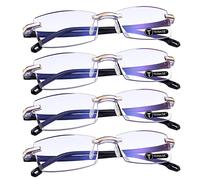 TERAISE 4 piezas Gafas de lectura hombre Moda Anti-Azul Lectores de calidad de luz Diseño de corte de diamante Anti-fatiga para mujeres Gafas de computadora/teléfono celular(2.0X)