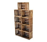 Teramico Cajas de Madera Vintage de 40 x 30 x 25 cm, flameadas, Cajas de Vino y Fruta, Juego de 9 Unidades sin Base