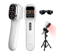 Terapia de luz roja de mano para cuerpo y cara, terapia de luz infrarroja con soporte, dispositivo de terapia láser frío para aliviar el dolor de articulaciones y músculos (3 x 808 nm + 16 x 650 nm
