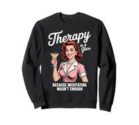 Terapia en un vaso Meditación Divertido Retro 1950s Wine Mommy Sudadera