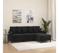 Teravane Sofá de 3 plazas con taburete, terciopelo negro, 180 cm, tapizado con función de dormir y espacio de almacenamiento, muebles modernos para salón y habitación de invitados