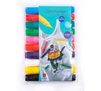 TerCasa 998702 Juego de 10 rotuladores textiles para pintar tela, 10 lápices de tela en estuche, lápices textiles con grosor de trazo de 2 a 5 mm, lápices textiles en 10 colores diferentes