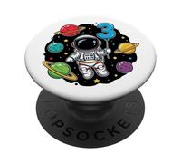 Tercer Cumpleaños Astronauta Planetas 3er Lindo Adorable Espacio PopSockets PopGrip Adhesivo