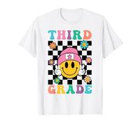 Tercer Grado Retro Peace Girl Happy Face Escuela Cuadros Diversión Camiseta