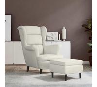 Terciopelo suave Sillón con taburete para descanso Crema 55 x 54 5 x 42 cm | Sillón orejero con taburete de terciopelo crema, butaca lounge moderna con reposapiés, mueble de salón elegante para