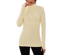 Terecey Camiseta Térmica Mujer Manga Larga Top Deportivo de Invierno con 1/4 Cremallera y Agujeros para el Pulgar Ropa de Correr y Fitness