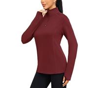 Terecey Camiseta Térmica Mujer Manga Larga Top Deportivo de Invierno con 1/4 Cremallera y Agujeros para el Pulgar Ropa de Correr y Fitness