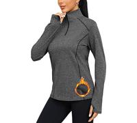 Terecey Camiseta Térmica Mujer Manga Larga Top Deportivo de Invierno con 1/4 Cremallera y Agujeros para el Pulgar Ropa de Correr y Fitness