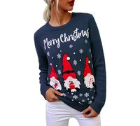 Terecey Jersey Mujer Navideño de Punto Cómodo Suéter Navideño con Santa Claus y Copos de Nieve y Merry Christmas Jersey Navidad Mujer 2025