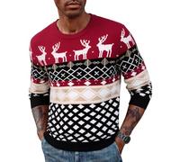 Terecey Jersey Navideño Hombre Divertido con Dibujo de Reno Suéter Navidad Punto Cuello Crew Sweater Navidad Hombre para Fiesta y Regalo