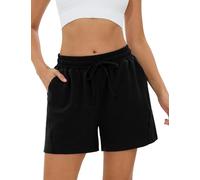 Terecey Pantalones Cortos Algodón Cómodos con Bolsillos Shorts Deportivos Mujer Verano Pantalón Corto Casuales para Jogging Entrenamiento Ciclismo Negro XL