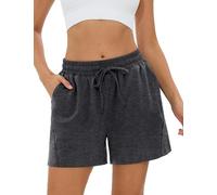 Terecey Pantalones Cortos Algodón Cómodos con Bolsillos Shorts Deportivos Mujer Verano Pantalón Corto Casuales para Jogging Entrenamiento Ciclismo Gris Oscuro M