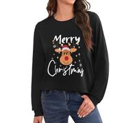 Terecey Sudadera de Navidad Mujer con Estampado de Reno Merry Christmas Camiseta de Manga Larga Casual y Cálida Ropa Invierno Mujer Regalo Original para Fiestas