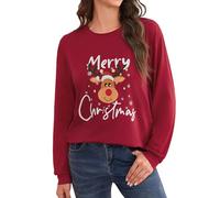 Terecey Sudadera de Navidad Mujer con Estampado de Reno Merry Christmas Camiseta de Manga Larga Casual y Cálida Ropa Invierno Mujer Regalo Original para Fiestas