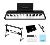 TERENCE Piano Digital Eléctrico 61 Teclas con Soporte - Portátil con MIDI Altavoces 5W Respuesta Táctil 128 Sonidos Metrónomo y Grabación para Principiantes y Adultos