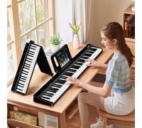 TERENCE Piano Plegable de 88 Teclas, con Teclado de Fuerza, Piano Plegable con Grabación y Soporte Bluetooth, Pedal y Altavoz de 4 Unidades, Preferido para Principiantes,negro
