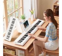 TERENCE Piano Plegable de 88 Teclas, con Teclado de Fuerza, Piano Plegable con Grabación y Soporte Bluetooth, Pedal y Altavoz de 4 Unidades, Preferido para Principiantes,blanco