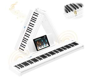 TERENCE V70 Piano Eléctrico 88 Teclas Contrapesadas Piano Digital con 4 Altavoces 20W×2+5W×2 -Incluye Funda y Auriculares - Ideal para Exámenes y Estudio -Blanco