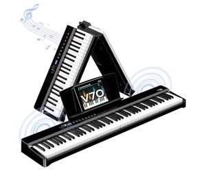TERENCE V70 Piano Eléctrico 88 Teclas Contrapesadas Piano Digital con 4 Altavoces 20W×2+5W×2 -Incluye Funda y Auriculares - Ideal para Exámenes y Estudio - Negro Brillante