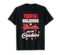 Teresa cree en Santa Funny Teresa Christmas Name Camiseta gráfica económica, Hombre, Negro, L